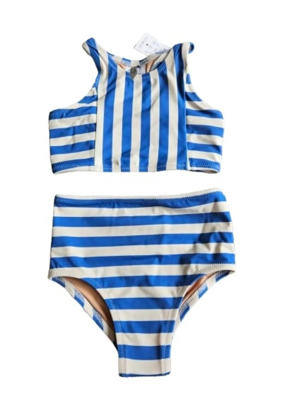 Crewcuts Girls Striped Racerback 2 Piece Swimsuit, 2, Blue/ White